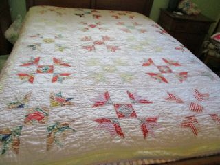 Vintage Handmade Quilt 84 X 66 Floral Pattern From Farm House