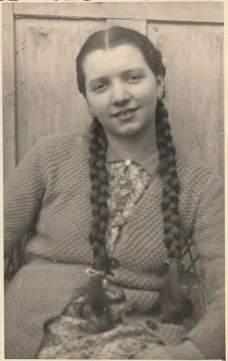 Young Woman W Very Long Hair Braids Real Photo Postcard Snapshot 1944