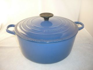 Vintage Le Creuset Cast Iron Dutch Oven Lidded Casserole Marseille Blue 24