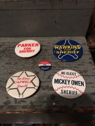 (5) Vintage Sheriff Election Campaign Pins 1950s To 1970s See Photos