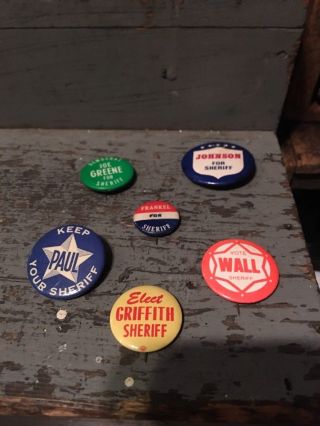(6) Vintage Sheriff Election Campaign Pins 1950s To 1970s See Photos