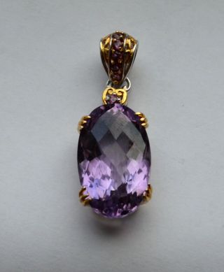 Vintage Sterling Silver Large Oval Amethyst February Birthday Pendant Charm