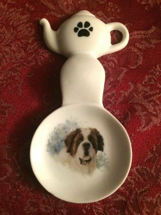 St.  Bernard Dog Handmade Ceramic Porcelain Tea Bag Spoon Rest Kiln Fired