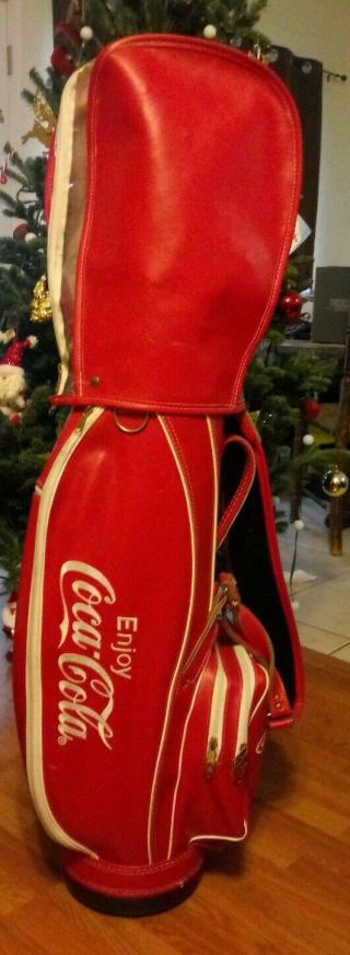 Vintage Miller Coca Cola Coke Red Leather Golf Bag With Rain Cover.  Tr300