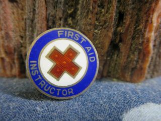 Ww2 Era Sterling Silver Enamel American Red Cross First Aid Instructor Pin Rp8