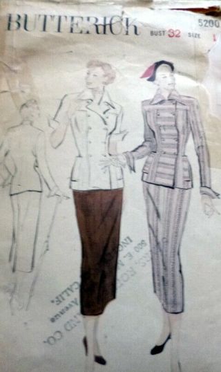 Lovely Vtg 1950s Suit Butterick Sewing Pattern 14/32