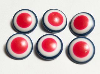 Vintage Bakelite Patriotic Red White Blue Buttons Set Of Six Round Eye Buttons