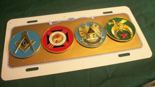 Masonic License Plate With 4 Emblems - Masonic Lodge,  Knights Templar,  Etc.