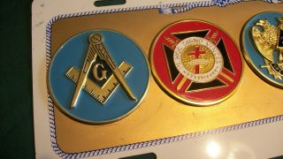 Masonic License Plate with 4 Emblems - Masonic Lodge,  Knights Templar,  etc. 3
