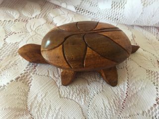 Vintage Hand Carved Wooden Sea Turtle Trinket Box 6.  5 " Long