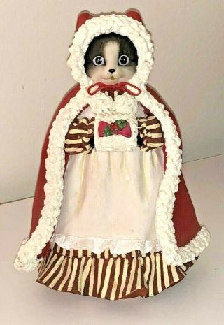 Artisan Flair Catnip Cat In Red Winter Coat Muffs & Dress - 7 1/2 "