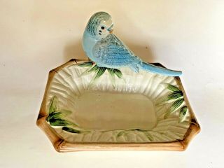 Fitz And Floyd Ceramic Soap Dish W/ Blue Bird And Bamboo Design On Edge Of Dish