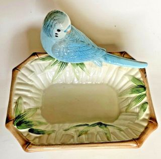 Fitz and Floyd Ceramic Soap Dish w/ Blue Bird and Bamboo Design on Edge of Dish 2