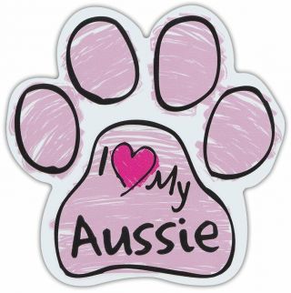Pink Scribble Paws: I Love My Aussie (australian Shepherd) | Dog Paw Car Magnets