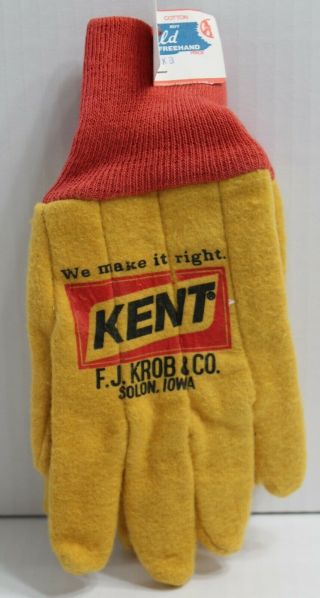 Vintage Kent Feeds Work Gloves Yellow F.  J.  Krob & Co.  Solon Iowa Advertising