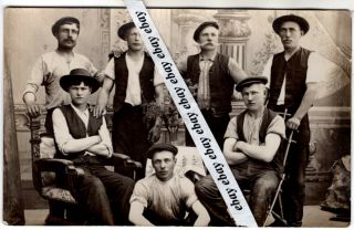 Early 1900 Young Men Workers W Hats Vintage Studio Photo Finland Finnish Tampere