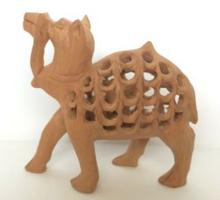 Hand Carved Wood Camel With Baby