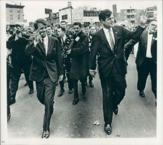 Press Photo Robert & Ted Kennedy Walking Waving Location Unknown