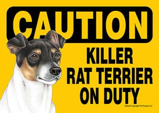 Killer Rat Terrier On Duty Dog Sign Magnet Hook & Loop Fastener 5x7