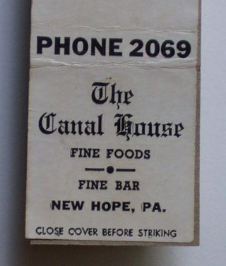 1940s The Canal House Fine Bar Hope Pa Bucks Co Matchbook Pennsylvania