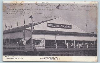 Postcard Ny Coney Island Brighton Beach Roller Skating Rink Ice Cream Stand U8