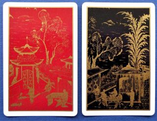 Pair Swap Cards.  Chinese Gold Etchings.  Costume Sewing.  1984 Gilt Fournier.
