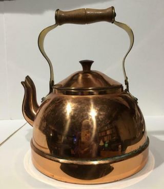 Copper Stovetop Kettle Tea Pot Wooden Handle Vintage Portugal Gooseneck