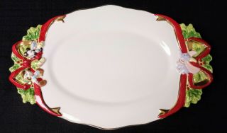 Disney Direct China Christmas Oval Platter Characters Red Ribbon Crazing Htf