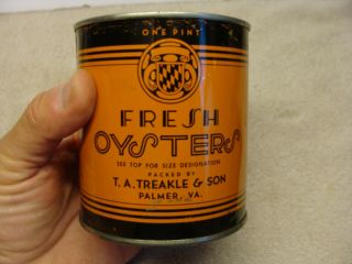 Orange Vintage Tin Oyster Can T.  A.  Treakle & Son Palmer Va 113 Pint Size