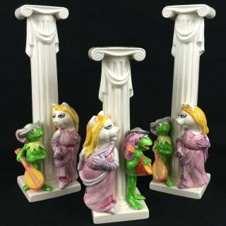 3 Vtg Candle Holders Medieval Kermit And Piggy Muppets Sigma Tastesetter Japan