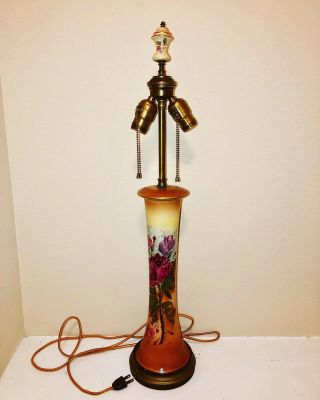 Vintage Signed Limoges Hand Painted Double Bulb Vase Lamp