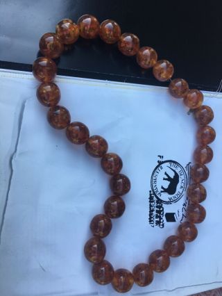 Polish Vintage Honey Baltic Amber Round Beads Necklace,  26 " Long,  5.  6 Oz=162 G