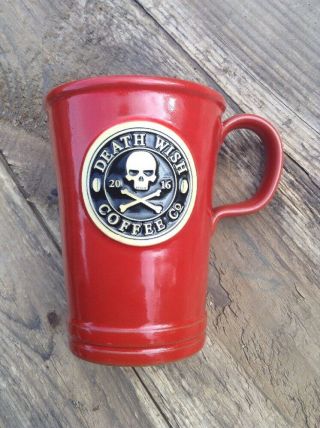Death Wish Coffee Commuter Mug Deneen Pottery 2016 Skull Broken/glued Handle