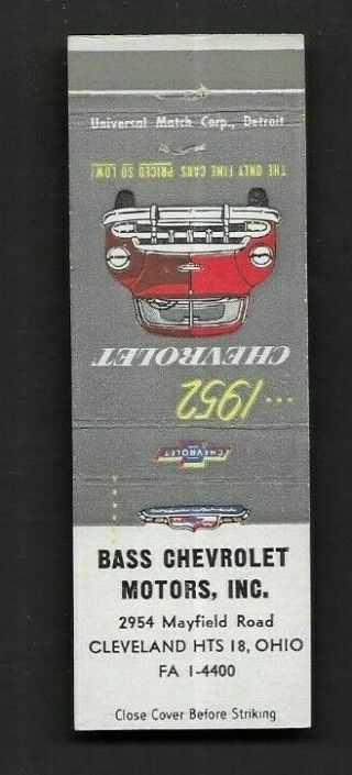 Matchbook Cover Cleveland Heights Oh Bass Chevrolet Motors Inc 1952 Chevy 840