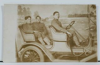 Rppc Wwi Era Soldiers Posing In Automobile C1910 Studio Postcard L5