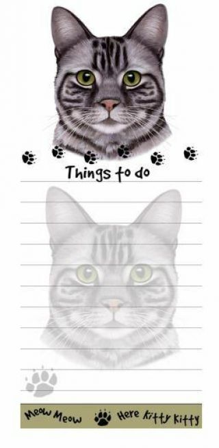 Tabby Silver Cat Diecut List Pad Notes Notepad Magnetic Magnet Refrigerator