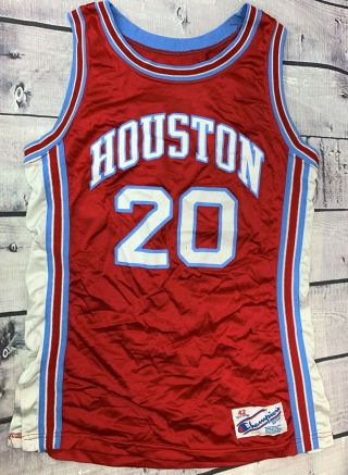 Houston Cougars Rare Vintage Champion Basketball Jersey 42 L 80s 90s Ncaa
