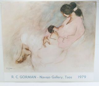 Vintage 1979 Signed Navajo Gallery Taos R.  C.  Gorman Museum Layla W/ Child Poster
