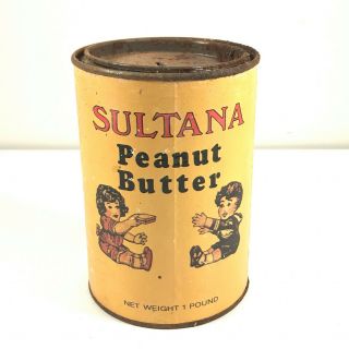 Vintage Sultana Peanut Butter 1lb Can Tin Advertising Bank Barn Find Color
