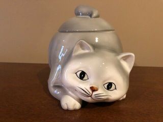 Handcrafted Otagiri 1980 Gray Ceramic Cat Lidded Cookie Jar 9 " L X 7 " W X 8 " H