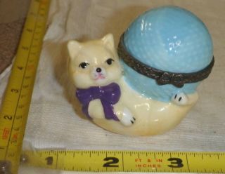Porcelain Cat Hinged Trinket Box - Kitten W/ball Of Yarn - - Take - A - Look