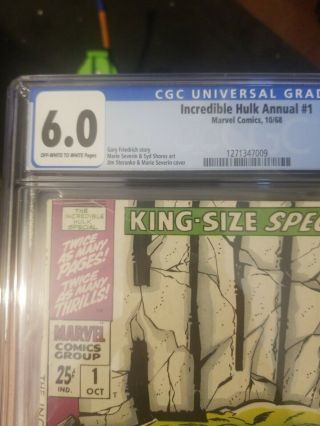 Incredible hulk annual 1 cgc 6.  0 - classic cover by steranko 3