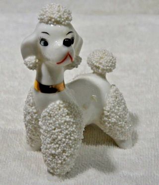 Vintage French Poodle Spaghetti White Gold Ceramic Figurine Mid Century 5 " X4 "