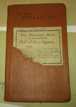 VINTAGE DEPOSIT BANK BOOK 1915 THE DOMINION BANK VANCOUVER BC AND 3 BLANK CHECKS 2