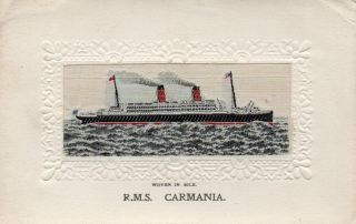Rms Carmania: Steam Ship: Woven Silk Postcard