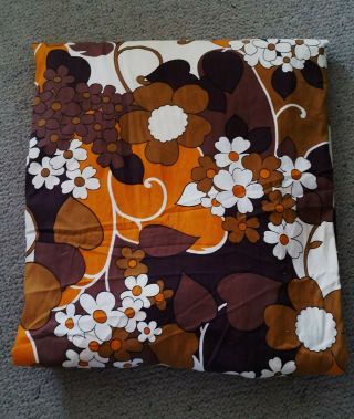 Retro Vintage Fabric Curtains 2 M X 3.  8 M Brown Orange White Floral