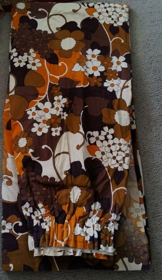 retro vintage fabric curtains 2 m x 3.  8 m brown orange white floral 2