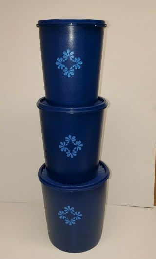Tupperware Vintage Servalier Dark Blue Canister Set With Seals Set Of 3