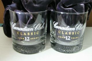 Canadian Club Set 4 | Classic 12 Year Whisky Glasses Round Fancy Glass Bottom
