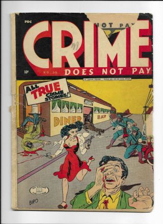 Crime Does Not Pay 36 == Fa Sick Cover Lev Gleason 1944 - Incomplete